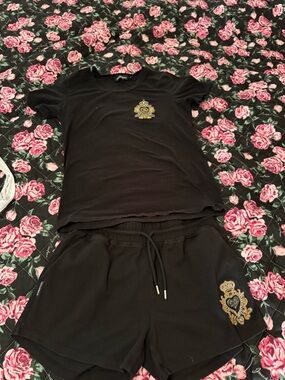 Dolce & Gabana Black Two-Piece Set with Gold Embroidered Crest